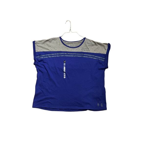 Under Armour Womens Cropped Loose T-Shirt Heat Gear Purple Gray Size Large NWT - Picture 1 of 6